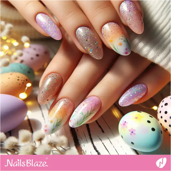 Ombre Glitter Nails with Speckled Egg Design for Easter | Easter Nails - NB3538